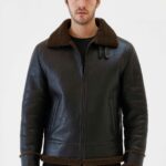 Men Aviator Tobacco Brown Shearling Jacket