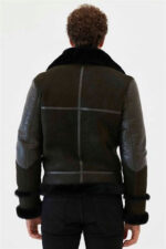 Men Aviator Dark Green&Black Shearling Jacket - Image 2
