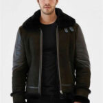 Men Aviator Dark Green&Black Shearling Jacket