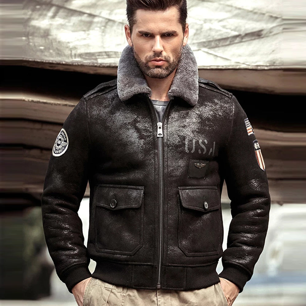 RAFB3SheepskinShearlingLeatherBomberJacket.jpg RAF B3 Sheepskin Shearling Leather Bomber Jacket - Image 1