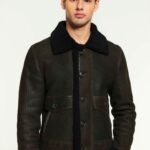 Men Aviator Dark Green&Black Shearling Jacket