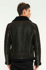 Men Aviator Dark Green&Black Shearling Jacket - Image 2