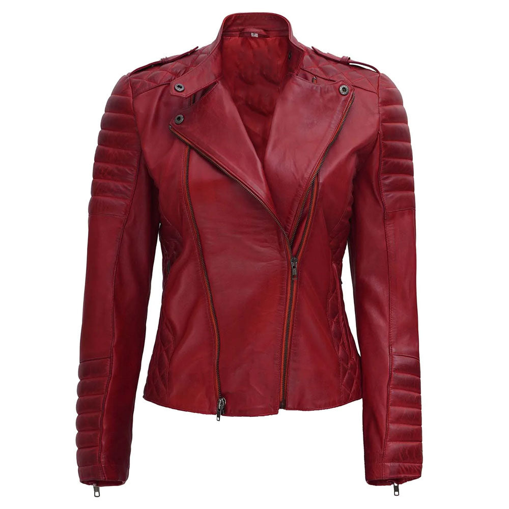 RED-LEATHER-JACKET.jpg Red Women's Leather Motorcycle Jacket - Image 1