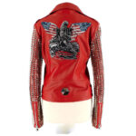 New Women's Red studded Fashion Motorcycle  Leather Biker Jacket - Image 2