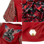 New Women's Red studded Fashion Motorcycle  Leather Biker Jacket - Image 3