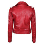 Stylish Women Red Leather Biker Jacket - Image 2