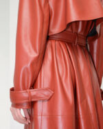 Red Lambskin Leather Trench Coat - Image 2