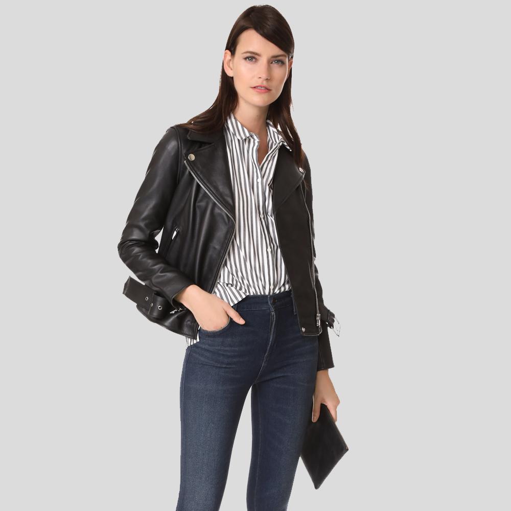 SandraBlackBikerLeatherJacket4.jpg Sandra Black Biker Leather Jacket - Image 1