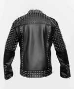 Men's Black Studded Biker Leather Jacket - Image 4