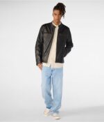 Men's Black Cafe Racer Leather Jacket - Image 5