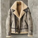 Men's Distressed Biker Shearling Leather Jacket - Image 4