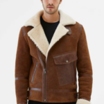 Men's Fur Shearling Biker Leather Jacket in Brown