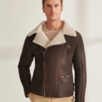 Men's Fur Shearling Biker Leather Jacket in Dark Brown