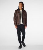 Men's Leather Cafe Racer Moto Jacket In Dark Brown - Image 4