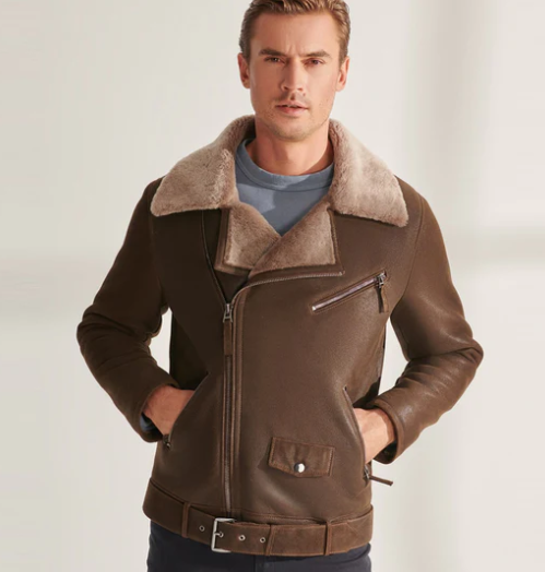 Shop-Mens-Shearling-Aviator-Biker-Leather-Jacket-In-Dark-Brown-Arcane-Fox-1.png Men's Shearling Aviator Biker Leather Jacket In Dark Brown - Image 1