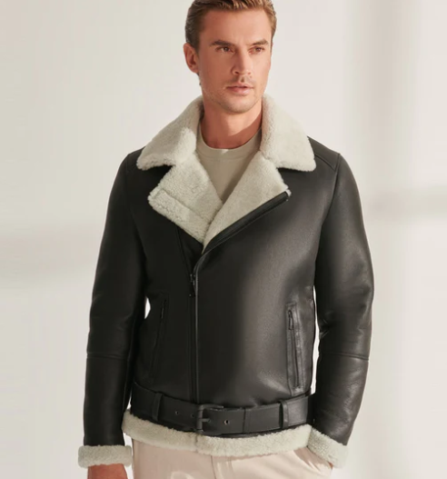 Shop-Mens-Sheepskin-Aviator-Biker-Leather-Jacket-In-Black-Arcane-Fox-1.png Men's Shearling Aviator Biker Leather Jacket In Black - Image 1