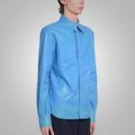 Sky Blue Lambskin Leather Shirt Men - Image 2