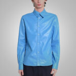 Sky Blue Lambskin Leather Shirt Men - Image 3