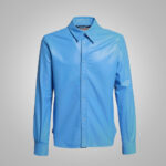 Sky Blue Lambskin Leather Shirt Men