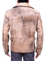 Men Distressed Brown Biker Jacket - Image 4