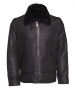 Black B3 Bomber Aviator Shearling Jacket - Image 5
