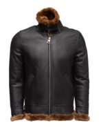 Classic Ginger Brown B3 Bomber Aviator Shearling Jacket - Image 2