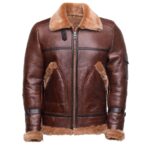 Esa Brown Bomber Sheepskin Shearling Jacket with large pockets