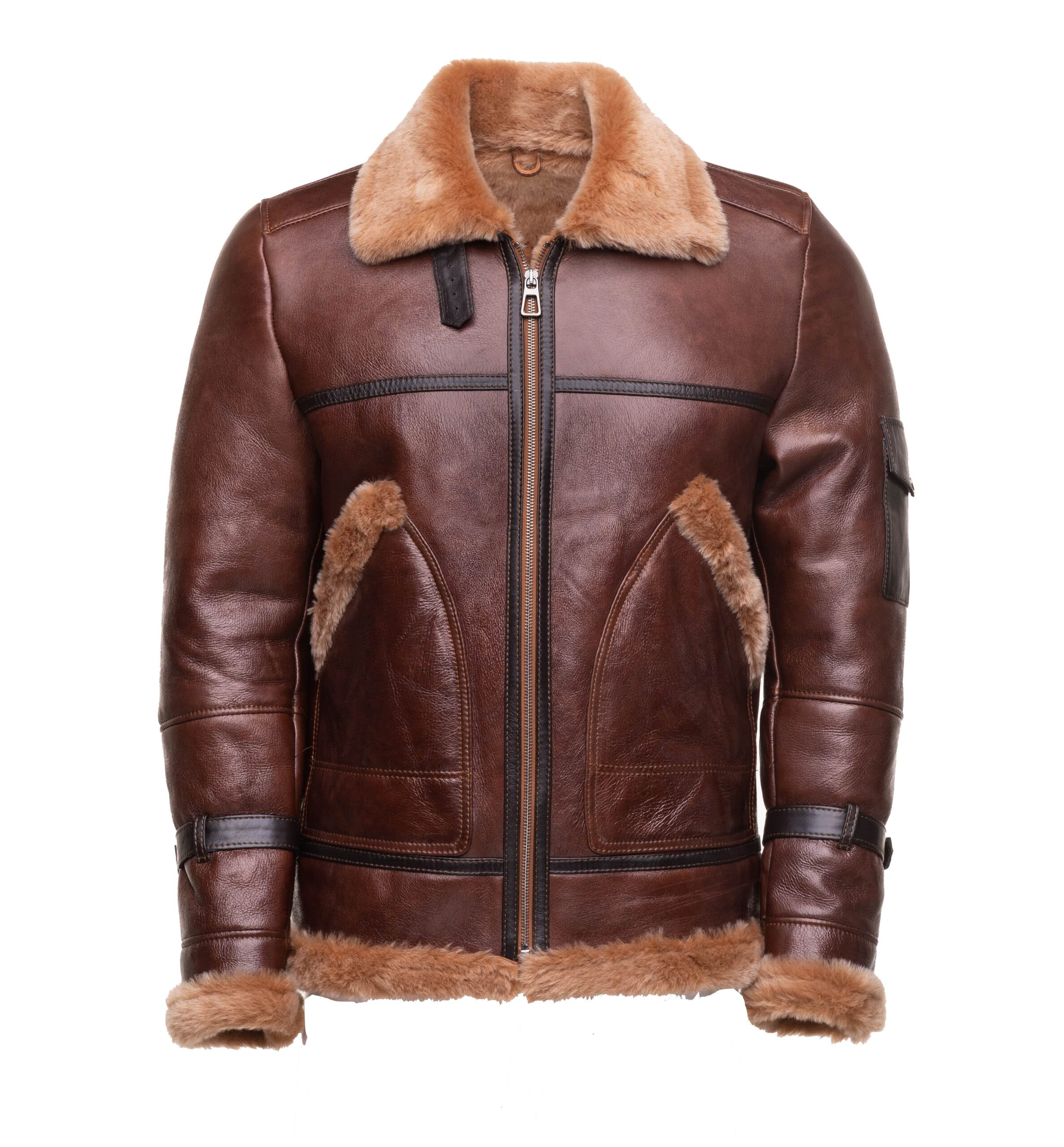 StudioSession-258-min-scaled-1.jpg Esa Brown Bomber Sheepskin Shearling Jacket with large pockets - Image 1
