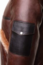 Esa Brown Bomber Sheepskin Shearling Jacket with large pockets - Image 4