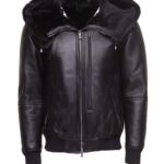 Gregos Varsity Style Sheepskin Shearling Jacket with Large Hoodie