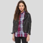 Sylvie Black Motorcycle Quilted Leather Jacket - Image 2