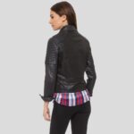 Sylvie Black Motorcycle Quilted Leather Jacket - Image 3
