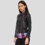 Sylvie Black Motorcycle Quilted Leather Jacket - Image 4