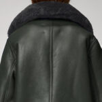 Women Green RAF Aviator Styled Lambskin Black Shearling Leather Jacket - Image 4