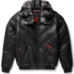 Black Leather V-Bomber Jacket