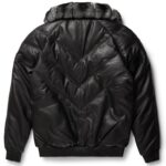 Black Leather V-Bomber Jacket - Image 2