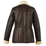 Women Dark Brown Fur Collar Aviator Leather Jacket - Image 3