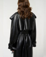 Women Black Leather Trench Coat - Image 2