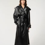 Women Black Leather Trench Coat