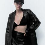 Women Black Oversized Leather Coat Blazer - Image 3