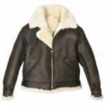 Women Brown Aviator Fur Shearling Leather Jacket - Image 3