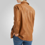 Women Brown Leather Shirt Jacket - Image 2