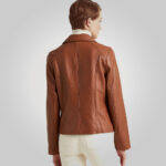 Women Brown Moto Lambskin Motorcycle Jacket - Image 3