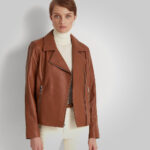Women Brown Moto Lambskin Motorcycle Jacket - Image 2