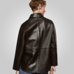 Women Brown Oversized Leather Shirt Styled Jacket - Image 2
