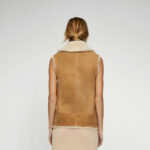 Women Brown Sheepskin Shearling Leather Vest - Image 2