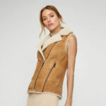 Women Brown Sheepskin Shearling Leather Vest - Image 3