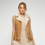 Women Brown Sheepskin Shearling Leather Vest - Image 5