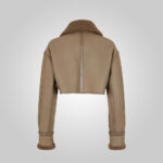 Women Cropped Brown Leather Jacket With Fur - Image 2