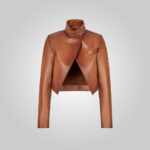 Women Cropped Goatskin Brown Leather Jacket